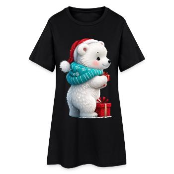 Petit ours mignon avec chapeau de Noël et cadeau. - Robe T-shirt Femme - noir - Devant