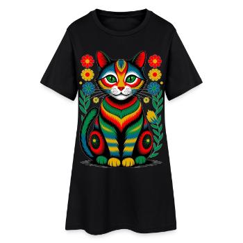 Folk Cat – L’âme colorée de la nature - Robe T-shirt Femme - noir - Devant