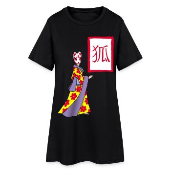 Fox Kitsune Manga - Frauen T-Shirt-Kleid - Schwarz - Vorne