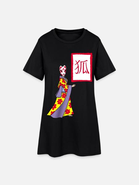 Fox Kitsune Manga - Frauen T-Shirt-Kleid - Schwarz