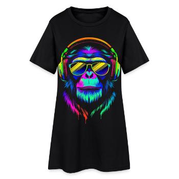 Retro gorilla in bright colors with headphones - Women’s T-Shirt Dress - black - Front