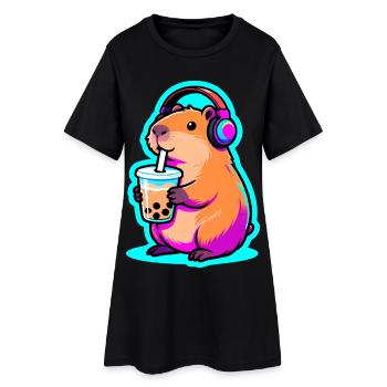 Cute Capybara Bubble Tea Kawaii Animal Gift - Women’s T-Shirt Dress - black - Front