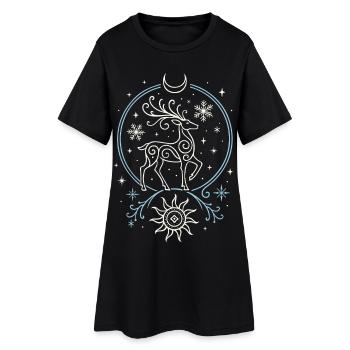 Cerf de Noël avec soleil, lune et bois - Robe T-shirt Femme - noir - Devant