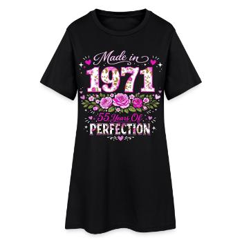 Cadeau 55 Ans Femme - Anniversaire 1971 Floral - Robe T-shirt Femme - noir - Devant