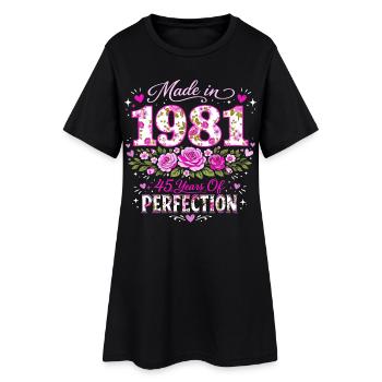 Cadeau 45 Ans Femme - Anniversaire 1981 Floral - Robe T-shirt Femme - noir - Devant