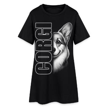 Welsh Corgi Porträt mit Schriftzug - Frauen T-Shirt-Kleid - Schwarz - Vorne