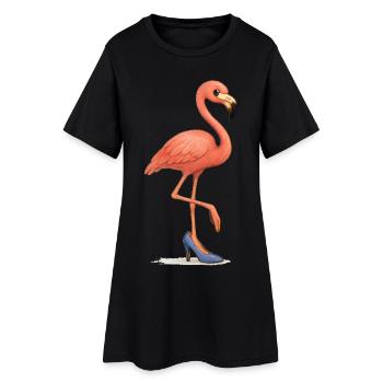 Lustiger Flamingo im Stöckelschuh - Frauen T-Shirt-Kleid - Schwarz - Vorne