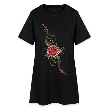 Filigranes Tribal mit Rosenblüte, rose - Robe T-shirt Femme - noir - Devant