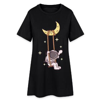 Astronaut Swing on Crescent Moon - Women’s T-Shirt Dress - black - Front