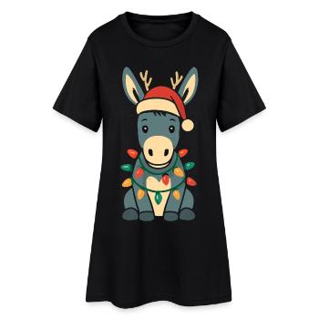 Süßer Esel Weihnachtself Kostüm Partnerlook - Frauen T-Shirt-Kleid - Schwarz - Vorne