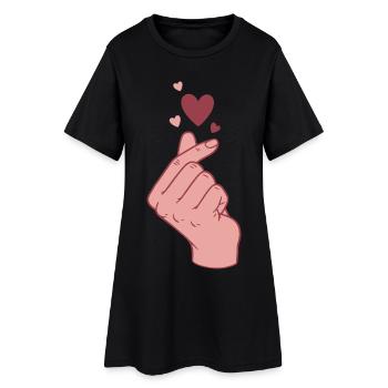 Kpop Cœur de doigt Coréen Pop Amour mignon Coréen - Robe T-shirt Femme - noir - Devant