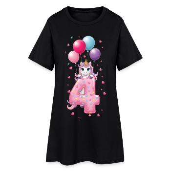 4e anniversaire de Fille Mignonne Licorne 4e - Robe T-shirt Femme - noir - Devant
