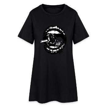 LIPS - lollypop - Frauen T-Shirt-Kleid - Schwarz - Vorne