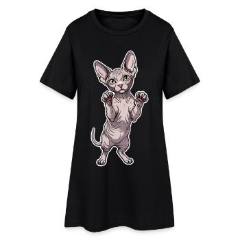 Chat Sphynx Mignon Posture Debout Portrait - Robe T-shirt Femme - noir - Devant
