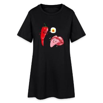 Chili & Zunge - Frauen T-Shirt-Kleid - Schwarz - Vorne