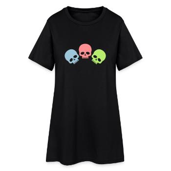 Drei Totenköpfe - Frauen T-Shirt-Kleid - Schwarz - Vorne