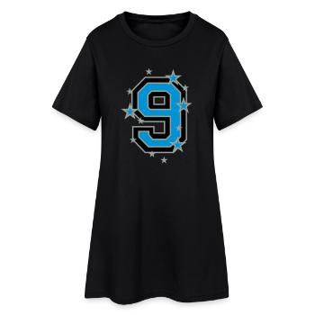 Mit Sterne verzierte Nummer Neun - Frauen T-Shirt-Kleid - Schwarz - Vorne