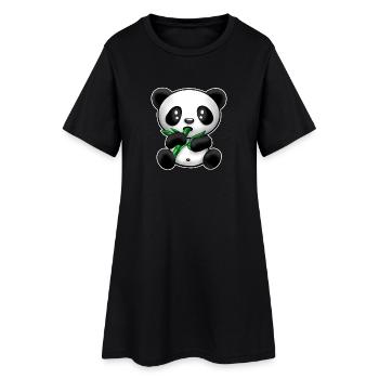 Panda mit Bambus - Frauen T-Shirt-Kleid - Schwarz - Vorne