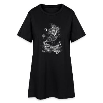 Elephant, paper ship and tree-surreal design - Women’s T-Shirt Dress - black - Front