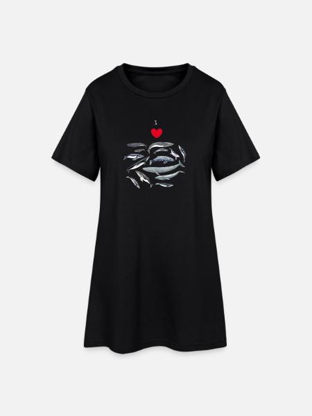 Wale lieben - Ich liebe Wale - Baleines - Frauen T-Shirt-Kleid - Schwarz
