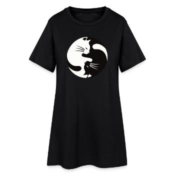 2 chats câlins, ying yang - Robe T-shirt Femme - noir - Devant