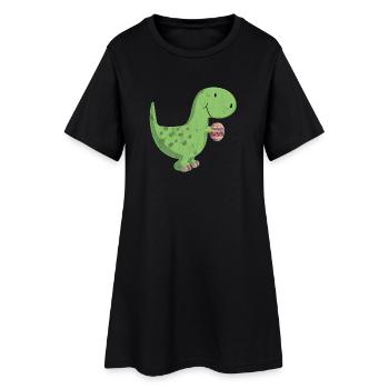 Dino und das bunte Ei - Frauen T-Shirt-Kleid - Schwarz - Vorne