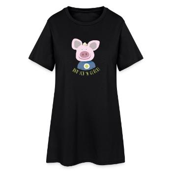Schwein "Hab' ich 'n Glück" Illustration Kinder - Frauen T-Shirt-Kleid - Schwarz - Vorne
