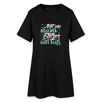 Mit ein bisschen Glitzer geht alles - Frauen T-Shirt-Kleid - Schwarz - Vorne