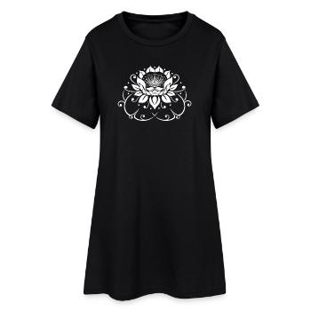 Water lily, lotus, lotus flower with leaves. Yoga. - Women’s T-Shirt Dress - black - Front