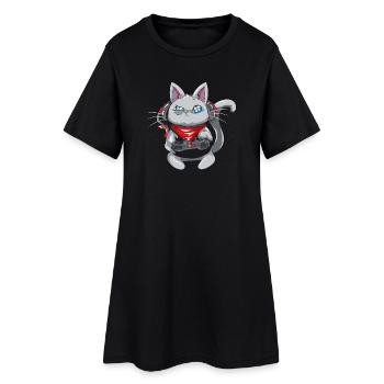 Chat avec casque - chat de jeu - chat gamer - Robe T-shirt Femme - noir - Devant