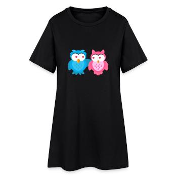 Kindermotiv verliebt Eulen Kindershirt Eule - Frauen T-Shirt-Kleid - Schwarz - Vorne