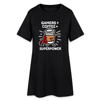 Spieler + Kaffee = Supermacht - Superheld - Held - Frauen T-Shirt-Kleid - Schwarz - Vorne