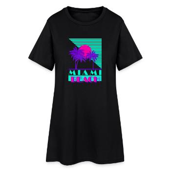 Miami Beach 80s - Frauen T-Shirt-Kleid - Schwarz - Vorne