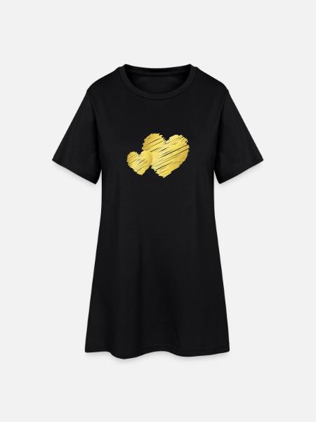 Two Golden Hearts – Valentine's Day Motif - Women’s T-Shirt Dress - black