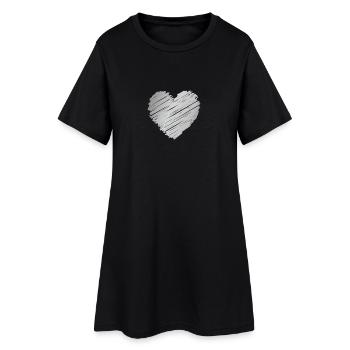 Cœur Gribouillé en Argent – Style Romantique Minimaliste - Robe T-shirt Femme - noir - Devant