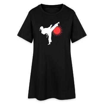 Silhouette de coup de pied de karaté avec soleil rouge - Robe T-shirt Femme - noir - Devant