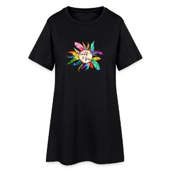 Wild Freiheit Federn Vogel Papagei Bunt Geschenk - Frauen T-Shirt-Kleid - Schwarz - Vorne