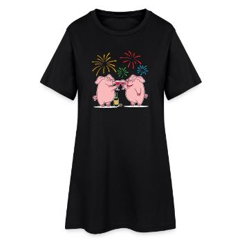Porc chanceux Porte-bonheur Nouvel An Nouvel An - Robe T-shirt Femme - noir - Devant