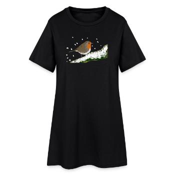Rouge-gorge motif hivernal neige oiseau branche - Robe T-shirt Femme - noir - Devant