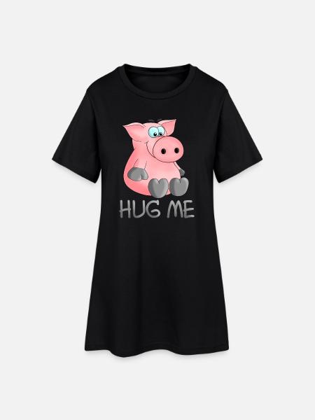 Hug - hug me pig - Women’s T-Shirt Dress - black