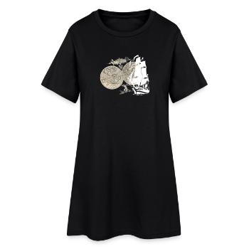 Schiff Weltkarte - Frauen T-Shirt-Kleid - Schwarz - Vorne