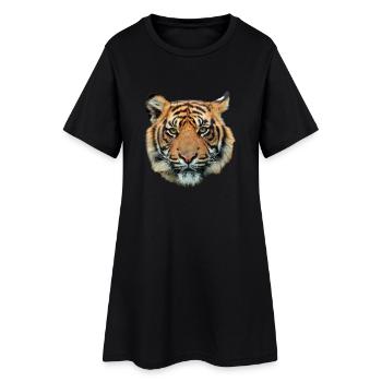 Tigerkopf Nahaufnahme - Frauen T-Shirt-Kleid - Schwarz - Vorne