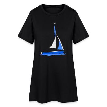 Segelboot im Wasser Blau - Frauen T-Shirt-Kleid - Schwarz - Vorne
