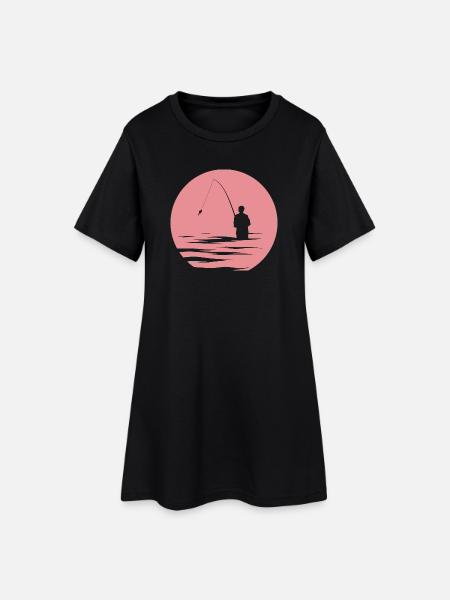 Angler See Abendsonne Meer Fische Symbol Natur - Frauen T-Shirt-Kleid - Schwarz