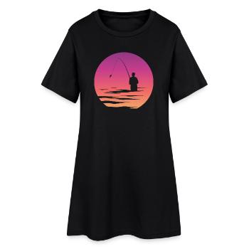 Pêcheur pêcheur lac symbole lune mer Illustration - Robe T-shirt Femme - noir - Devant