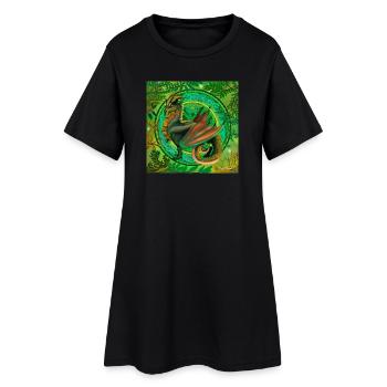 Waldgrüner Drache - Frauen T-Shirt-Kleid - Schwarz - Vorne