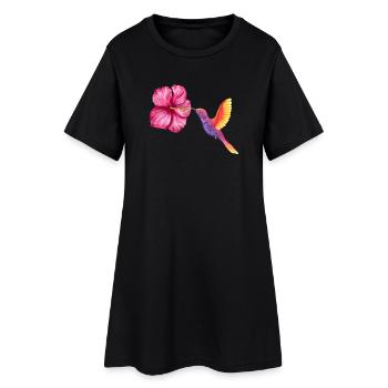Hummingbird and Hibiscus in Watercolor - Women’s T-Shirt Dress - black - Front