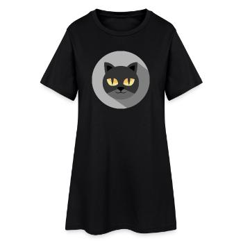 cat cats night eyes comic cartoon icon icon - Women’s T-Shirt Dress - black - Front