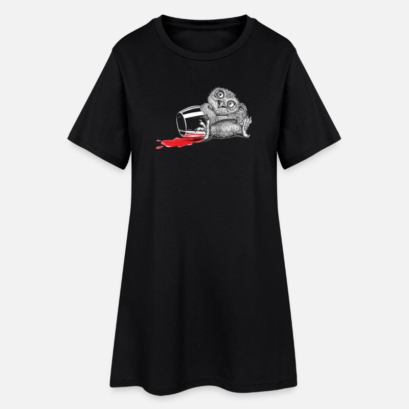 Beschwipste Eule - Frauen T-Shirt-Kleid - Schwarz