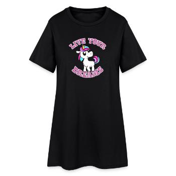 Einhorn - Frauen T-Shirt-Kleid - Schwarz - Vorne